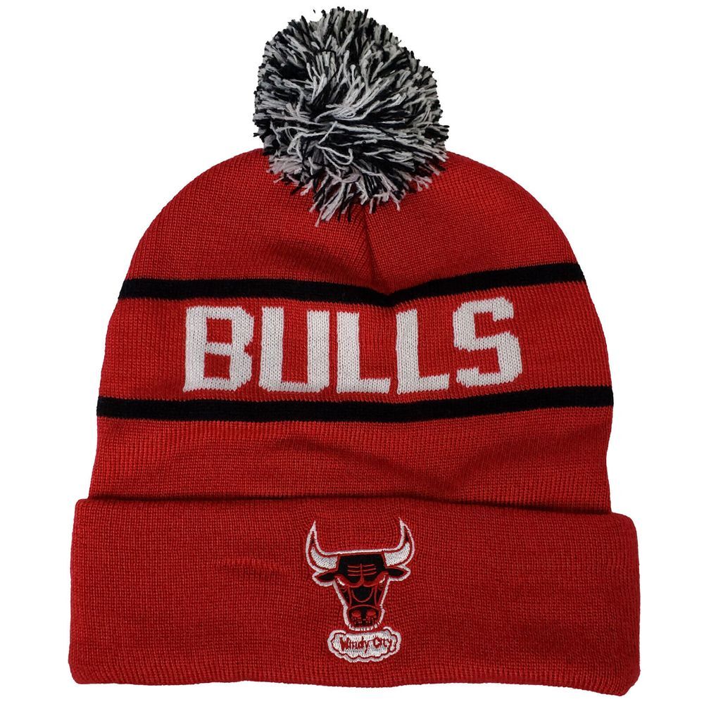 Chicago Bulls Mitchell & Ness NBA Knit Hat Beanie Cap Embroidery Logo Red NWT
